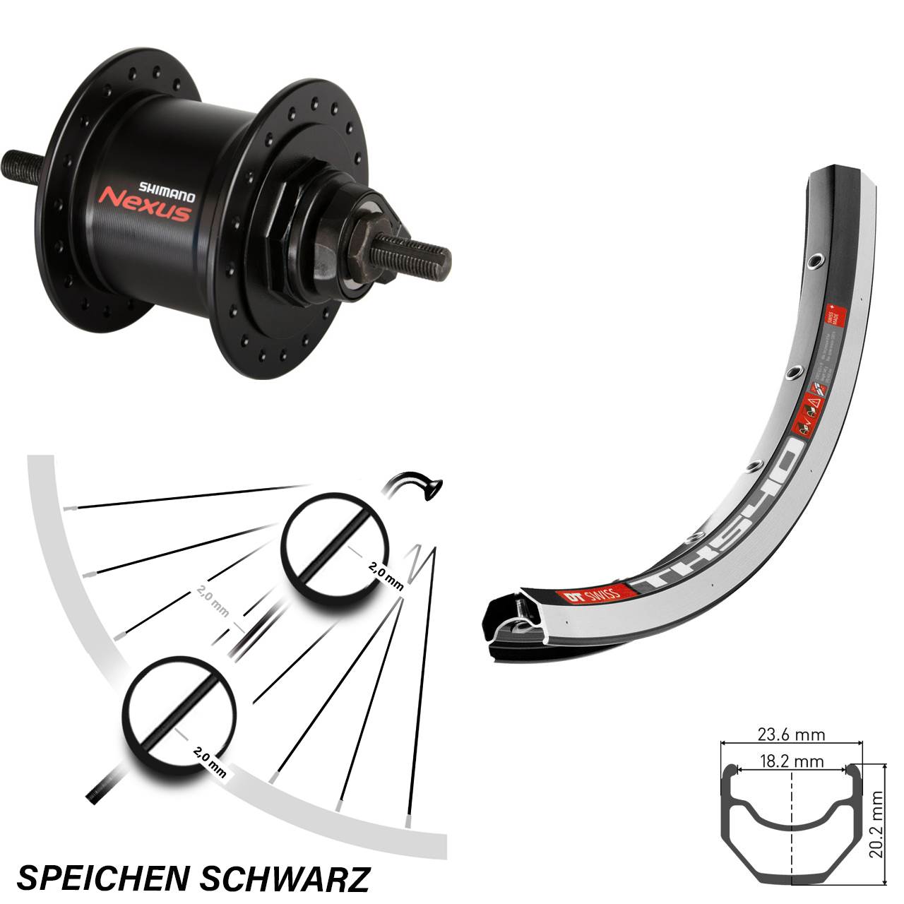 28 Zoll DT Swiss TK 540 Vorderrad mit Shimano 1,5 Watt Nabendynamo