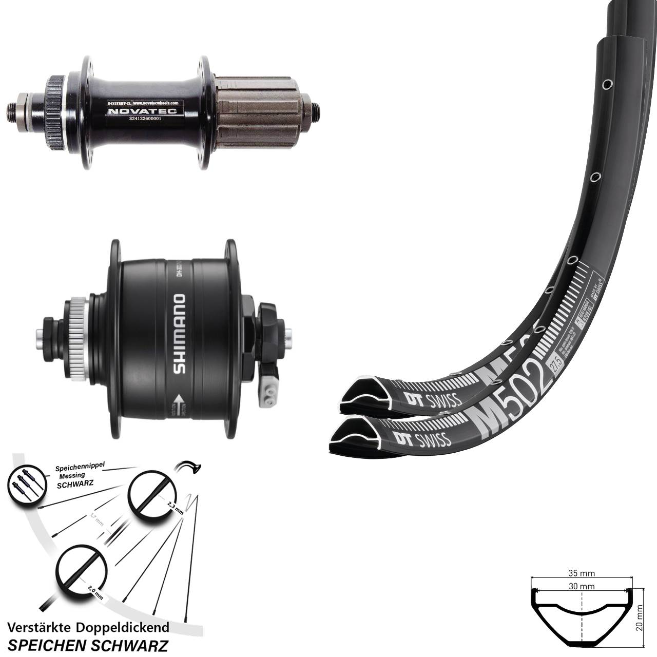 DT Swiss M502 Novatec D472 Shimano DH-3D37 29 Zoll Disc Laufradsatz QR 8-12 fach