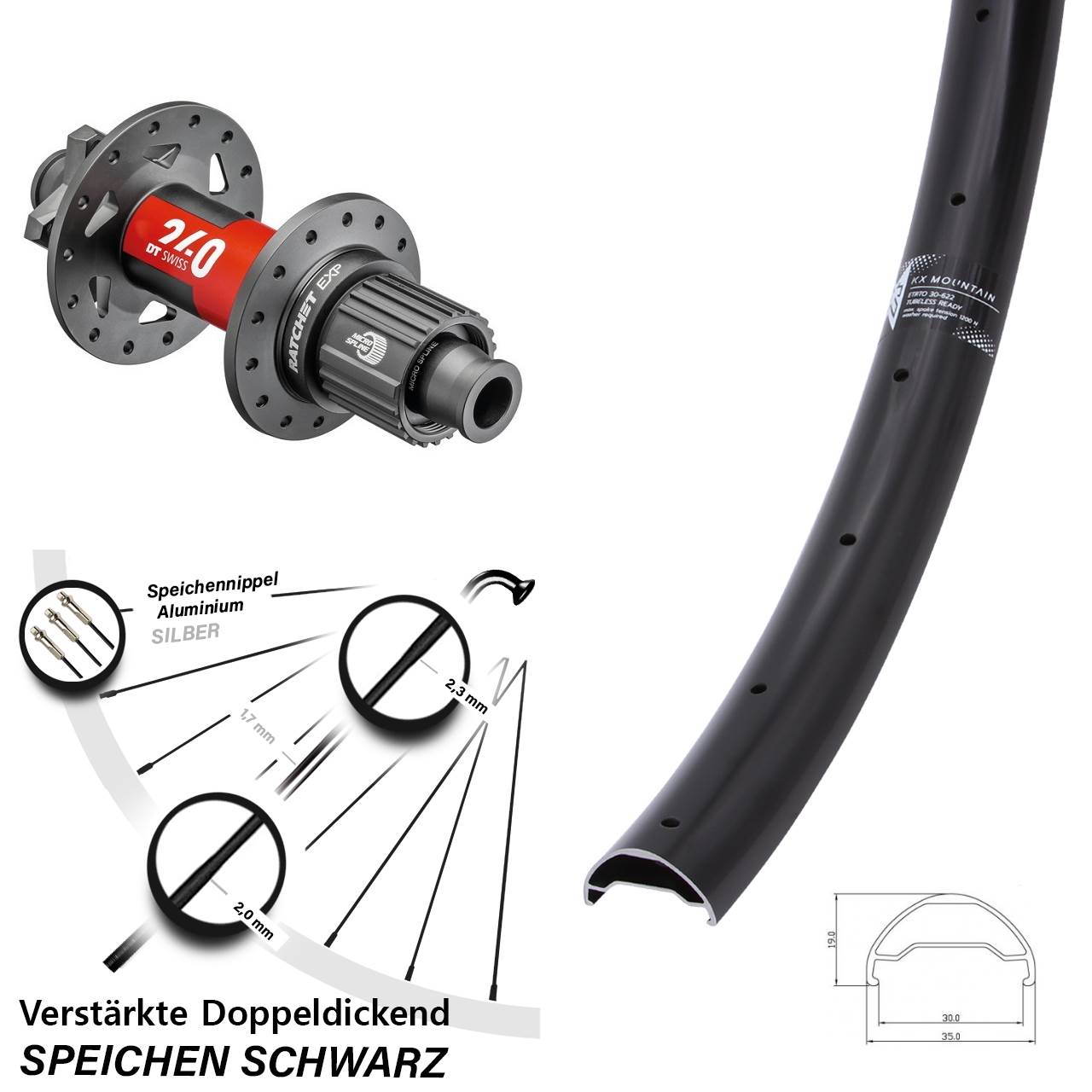 Hinterrad 6-Loch 29 Zoll KX Mountain TR DT Swiss 240 Shimano Micro Spline 12x148