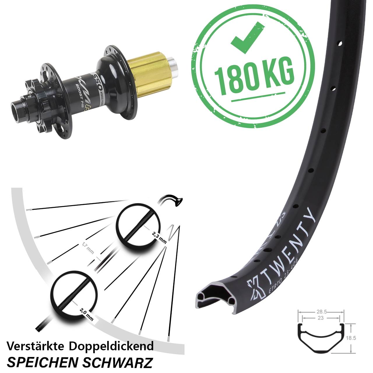 Disc Laufrad 12x148 20 Zoll KX Twenty Miche XMH 550 8-11 fach