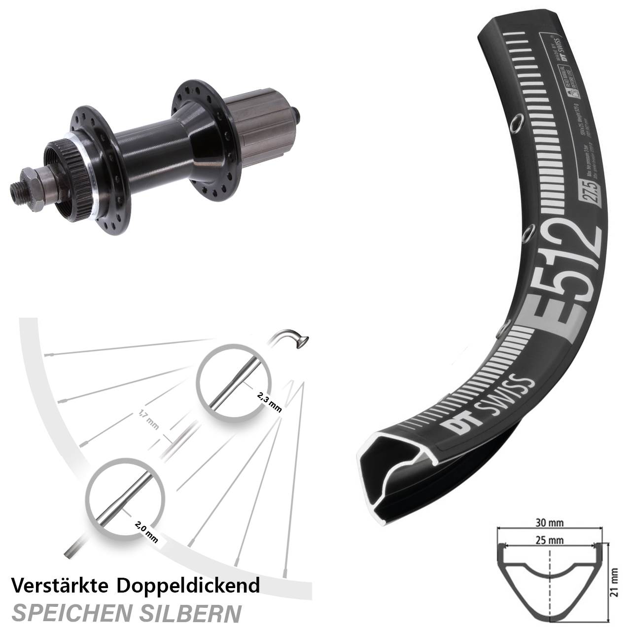 Hinterrad Centerlock 29 Zoll DT Swiss E512 Joytech 5x135 mm schwarz 8-11 fach HG für Schn