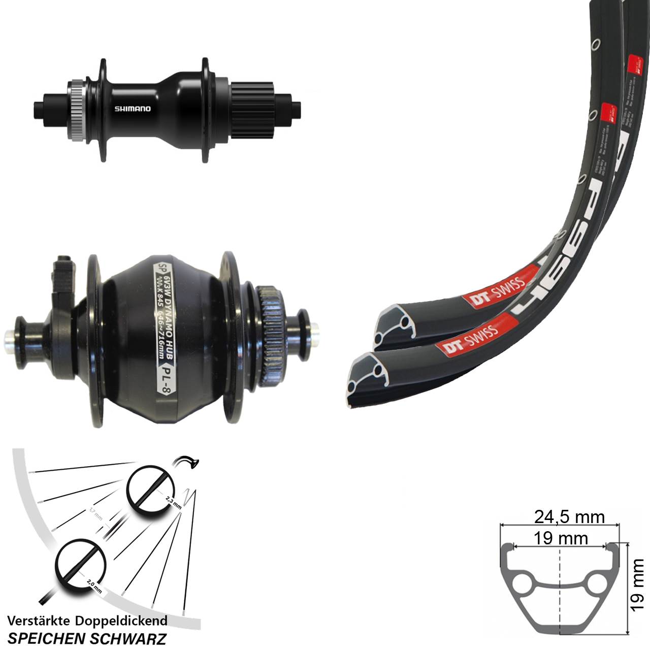 Disc Laufradsatz 29 Zoll DT Swiss 466 Shimano FH-QC500-MS SP PL-8 Micro Spline QR