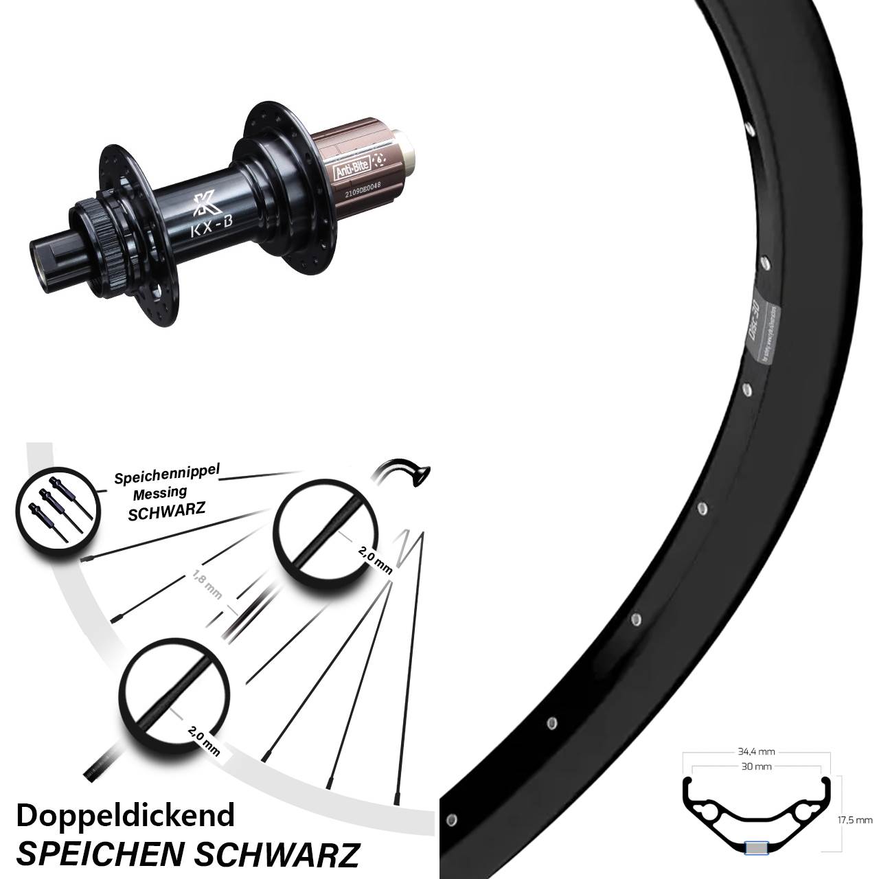 27,5 Zoll Ryde Disc 30 Hinterrad KX-B Centerlock 8-12 fach 12x148
