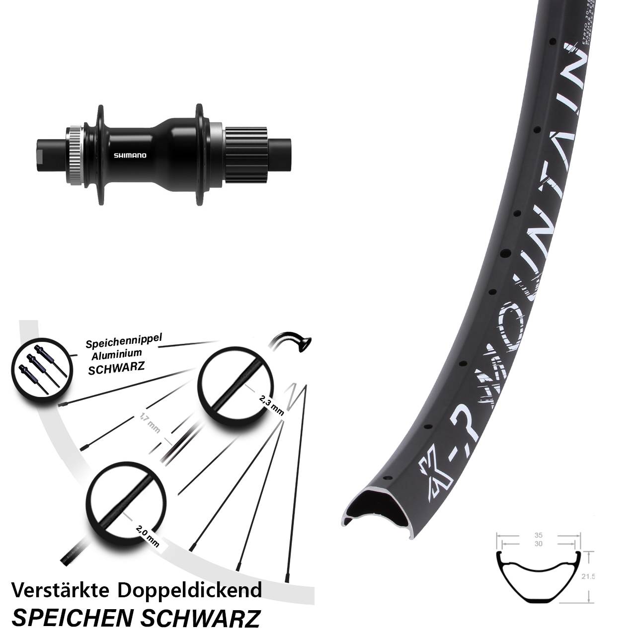 29 Zoll KX-R Mountain Shimano FH-TC500-B Disc Hinterrad 12x148 Micro Spline