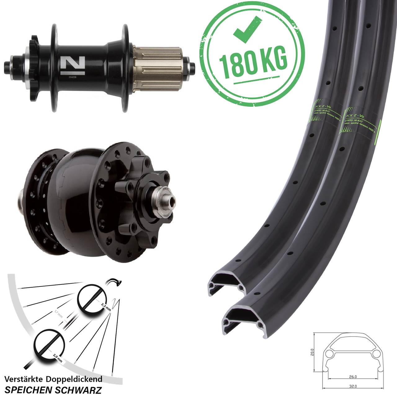 20/27,5 Zoll KX Evo Novatec D-042SB SON 28 Disc Laufrad-Satz QR 8-11 fach HG