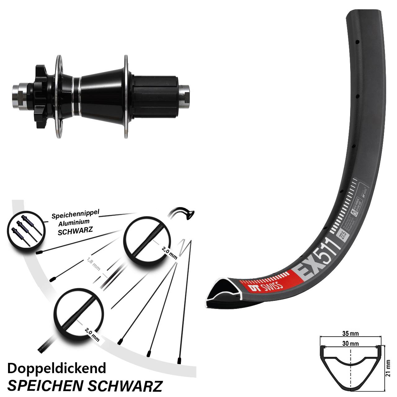27,5 Zoll Hinterrad Formula DT Swiss EX 511 für Steckachse 6-Loch 8-11 fach