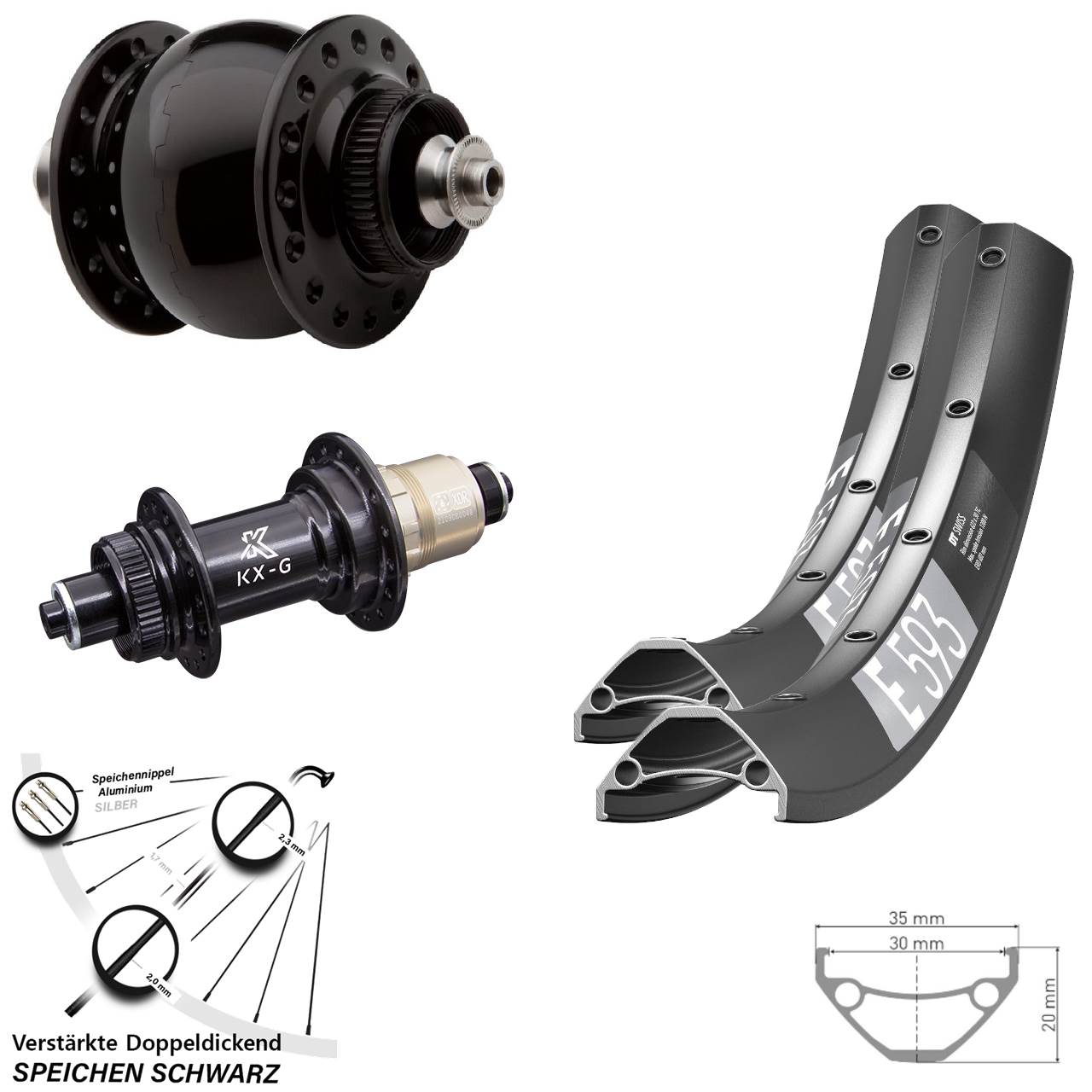 29 Zoll DT Swiss E593 KX-G SON 28 Disc Laufradsatz für Schnellspanner XDR 11-12 fach