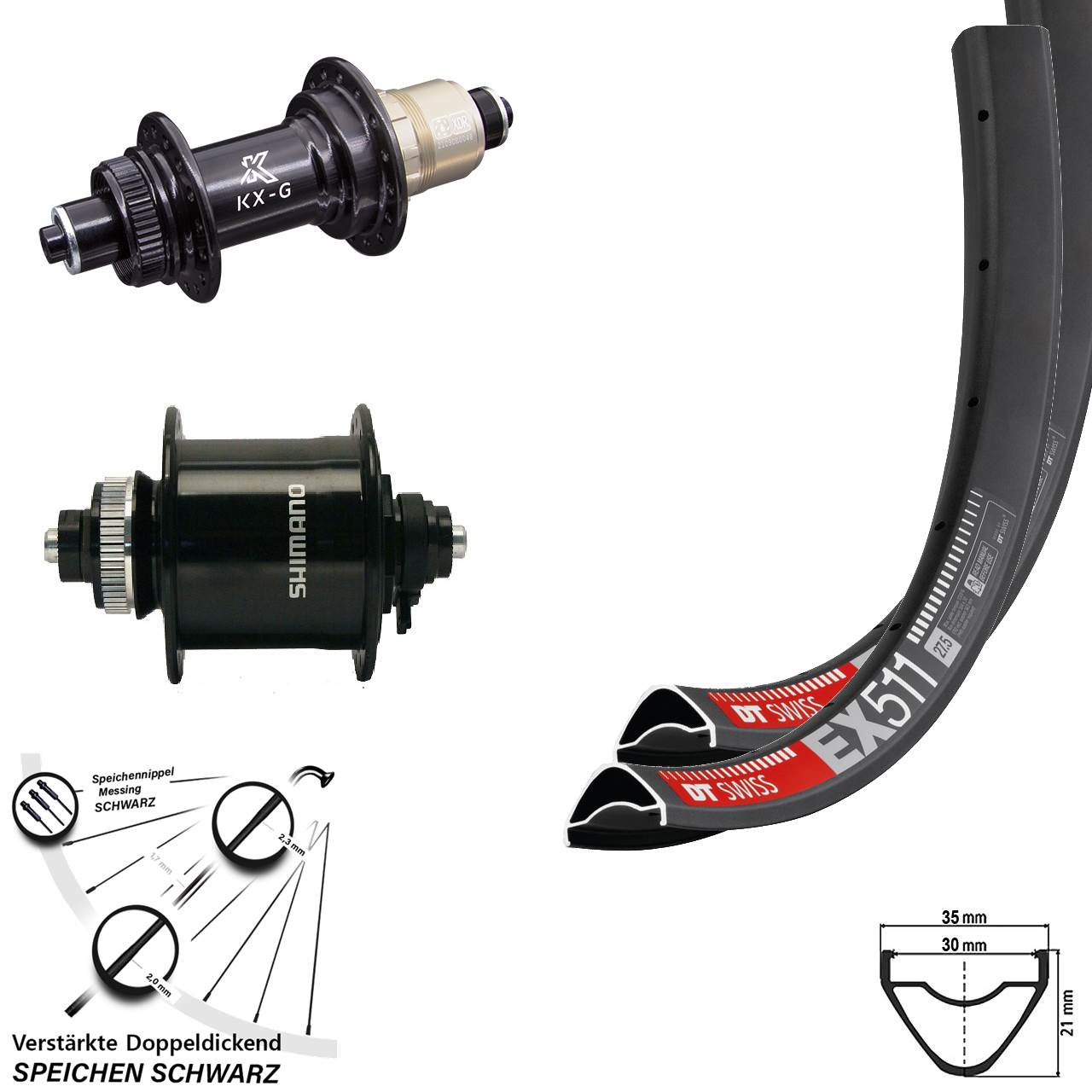 Centerlock Laufradsatz QR 27,5 Zoll DT Swiss EX511 KX-G Shimano DH-UR700-3D SRAM XDR