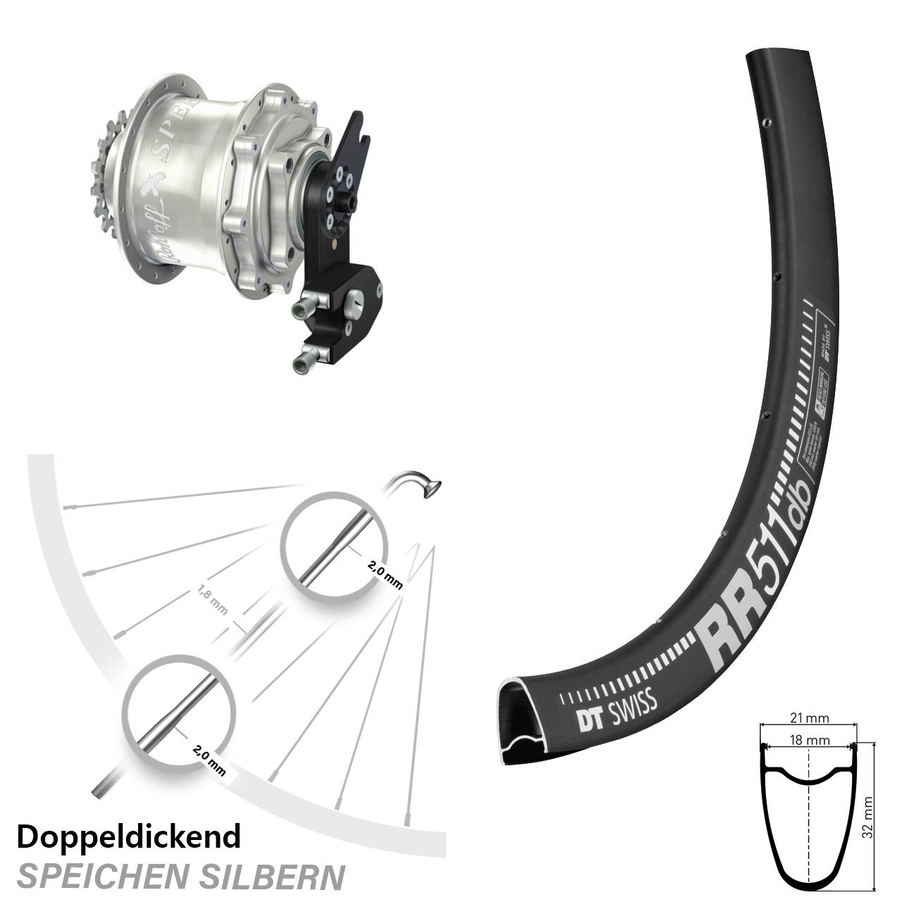 28 Zoll DT Swiss RR511 Rohloff Speedhub CC DB OEM2 Tandem