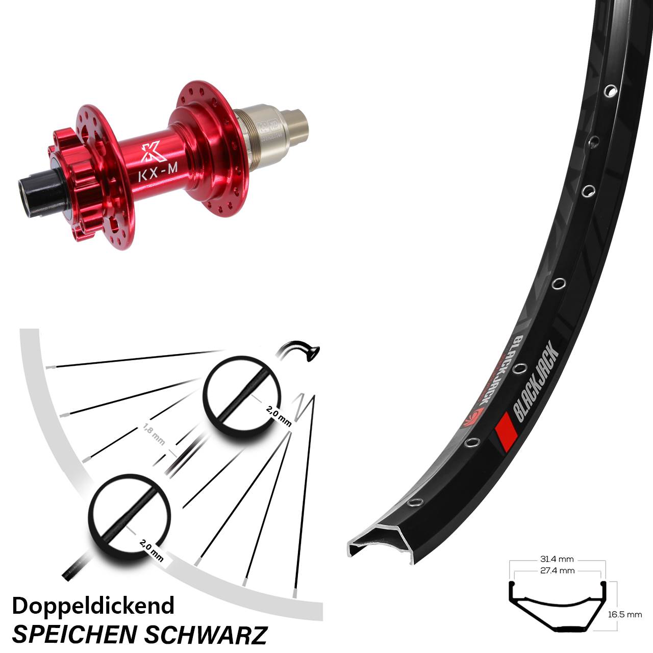 27,5 Zoll Rodi Ready 27 Hinterrad KX-M XD 12x142