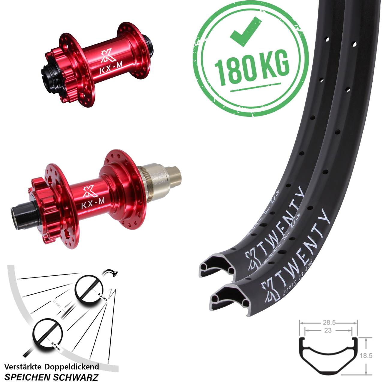 Disc Laufrad-Satz 20 Zoll KX-M Twenty rot XD 11-12 fach 15x100 12x142