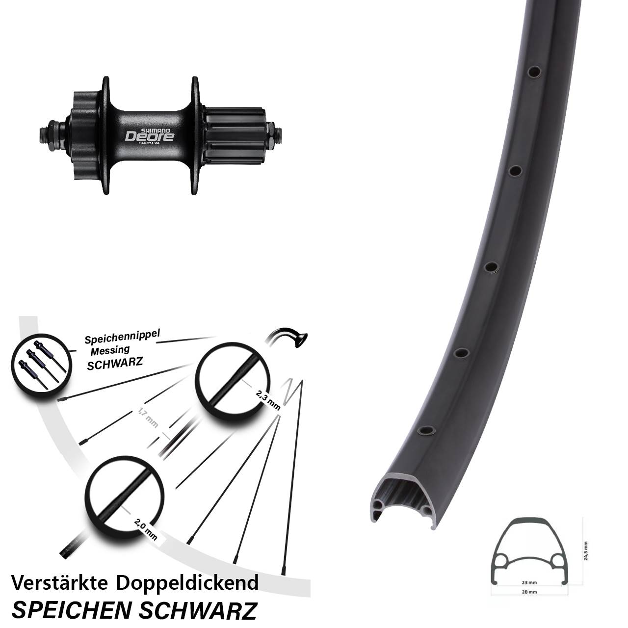 28-29 Zoll Ambrosio Sport Shimano FH-M525 6-Loch Hinterrad QR 8-11 fach