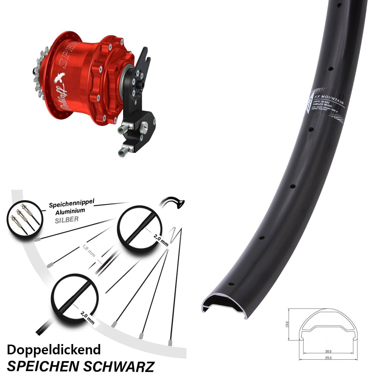KX Mountain TR Rohloff 500/14 CC DB OEM2 Tandem rot 29 Zoll Disc Hinterrrad