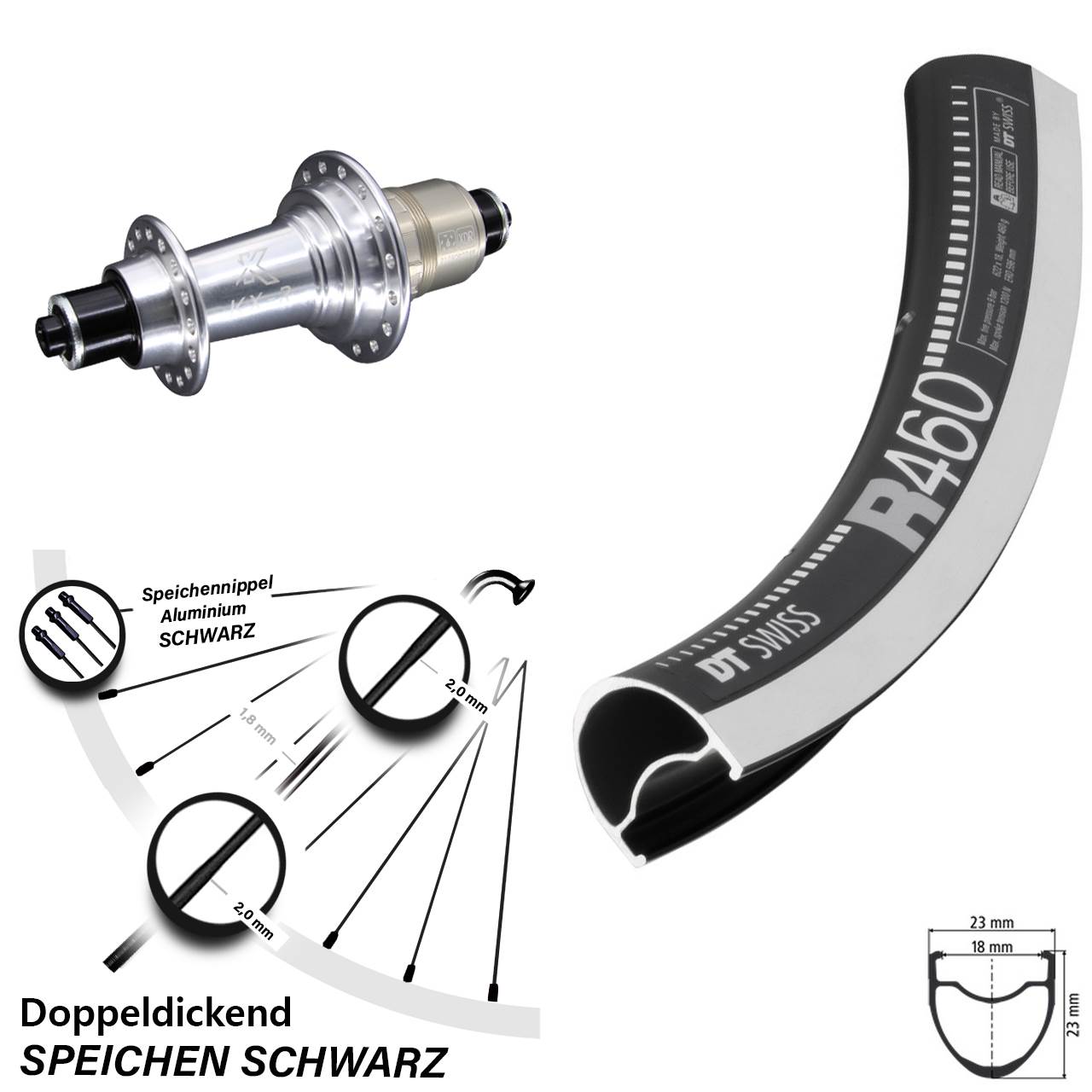 28 Zoll DT Swiss R 460 KX-R Hinterrad QR XDR