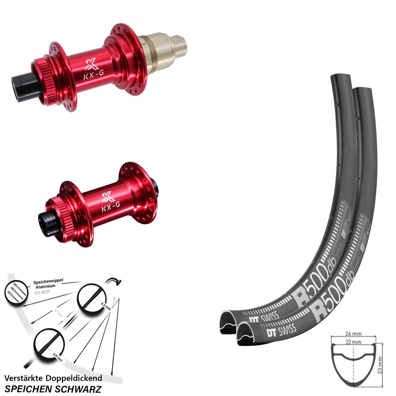 Centerlock Laufradsatz 28-29 Zoll DT Swiss R 500 KX-G rot XDR 15x100 12x142