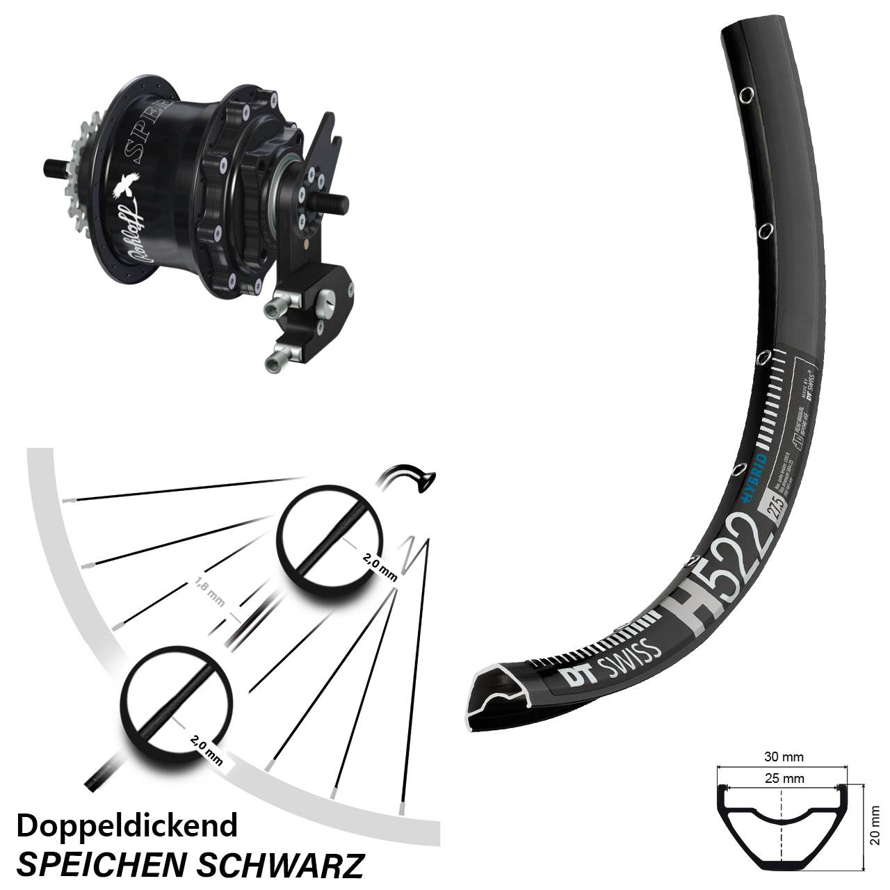Disc Hinterrrad 28-29 Zoll DT Swiss H 522 Rohloff TS DB OEM2 Tandem