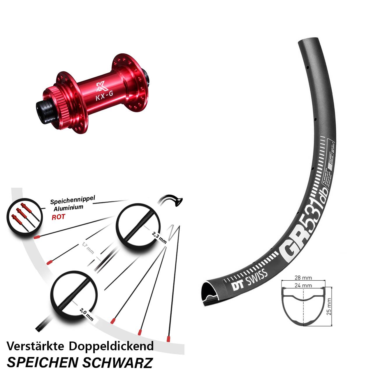 DT Swiss GR 531 KX-G rot 27,5 Zoll Vorderrad Centerlock 15x100