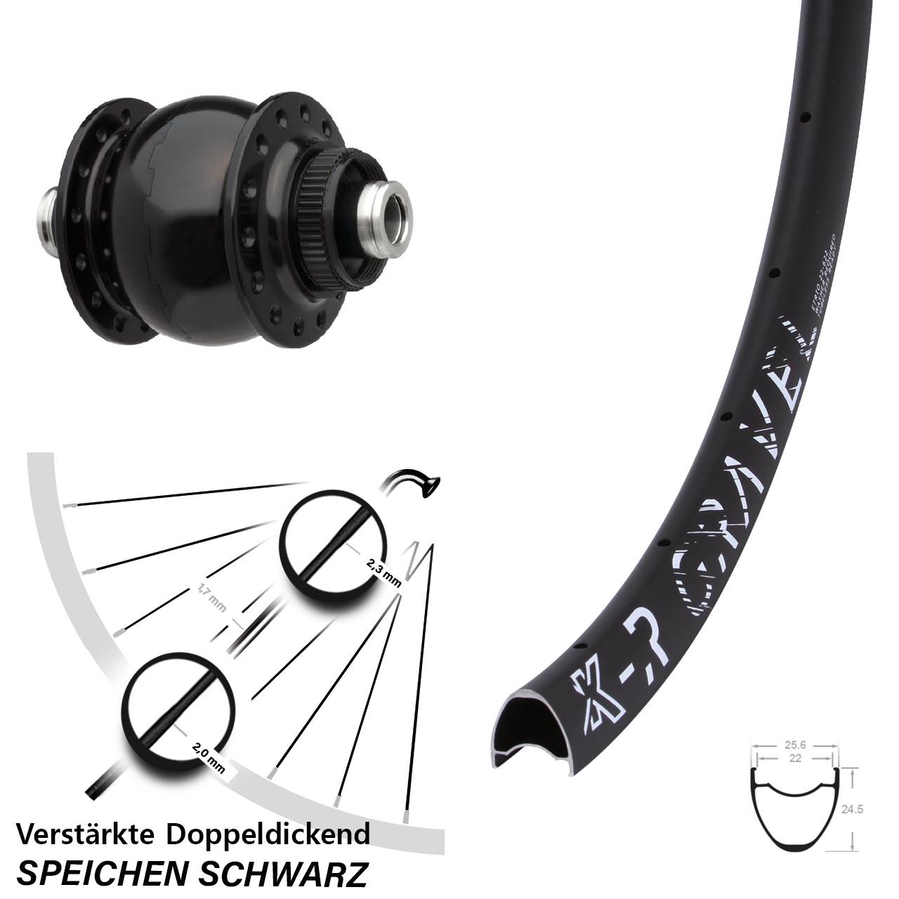 Nabendynamo-Vorderrad Centerlock 28 Zoll KX-R Gravel SON delux 12x100