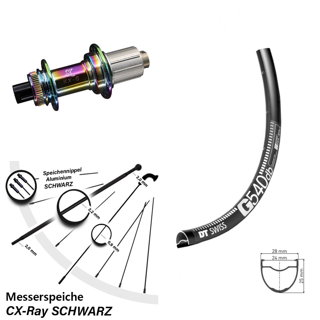 Centerlock Hinterrad 28 Zoll DT Swiss G 540 KX-G Oilslick 8-12 fach HG 12x142 CX-Ray