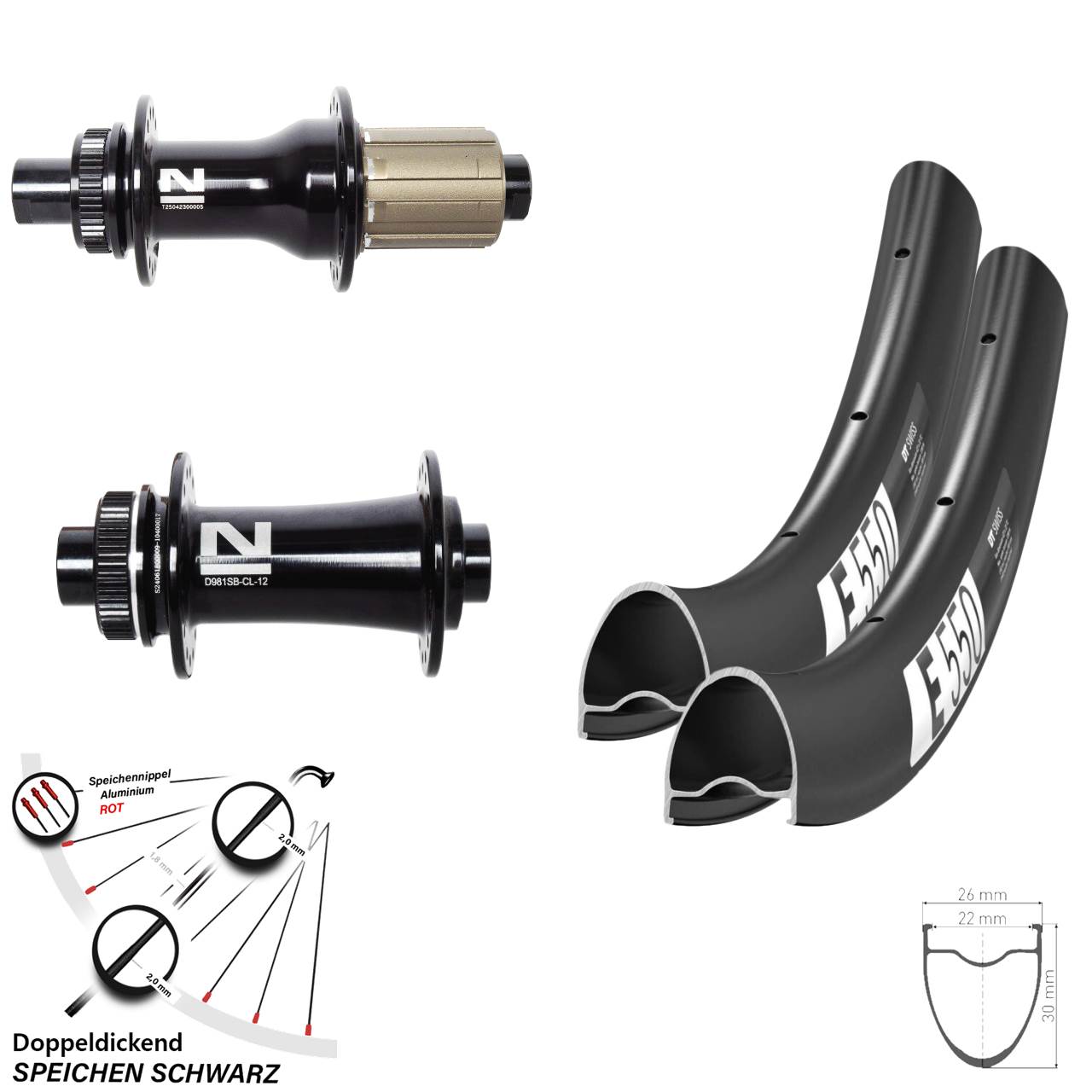 DT Swiss E 550 Novatec D792 D981 28 Zoll Centerlock Laufradsatz 12x100/142 8-12 fach HG