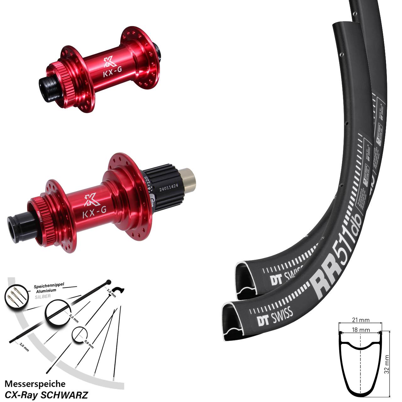 Disc Laufrad-Satz 28 Zoll DT Swiss RR 511 KX-G rot Micro Spline 12x100/142 CX-Ray