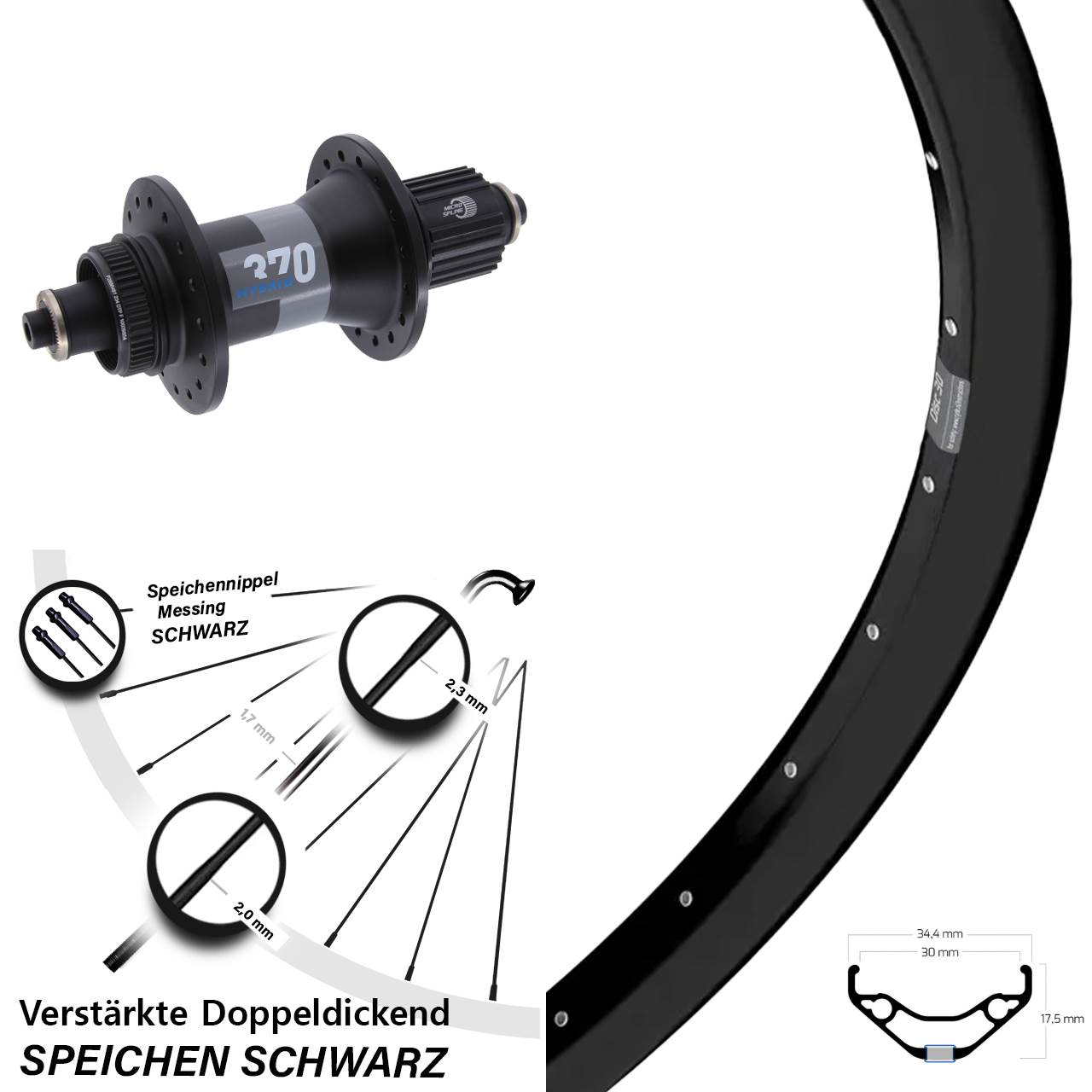 29 Zoll Ryde Disc 30 DT Swiss 370 Hybrid Boost Hinterrad QR Micro Spline