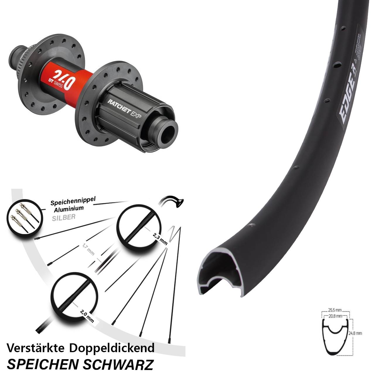 Centerlock Hinterrad 12x142 28 Zoll Ryde Edge R25 OS DT Swiss 240 EXP Road 11-12 fach