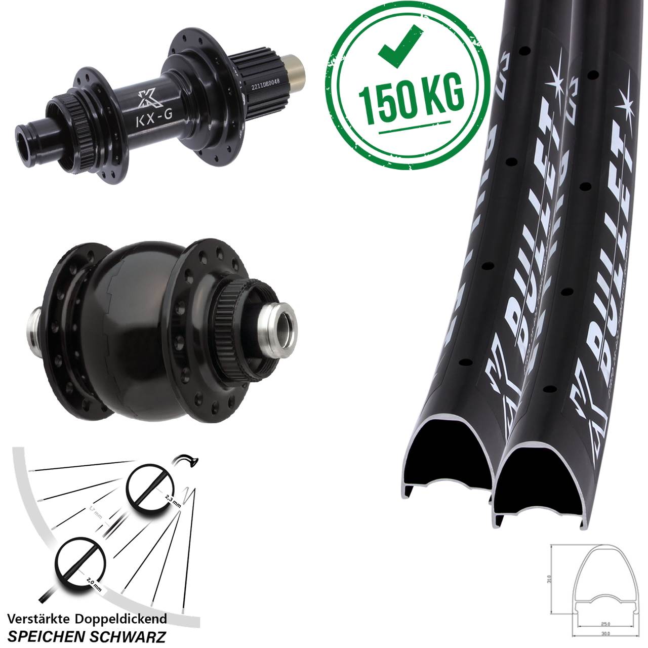 Laufradsatz Centerlock 12x100/142 29 Zoll KX-G Bullet OS SON delux Shimano Micro Spline