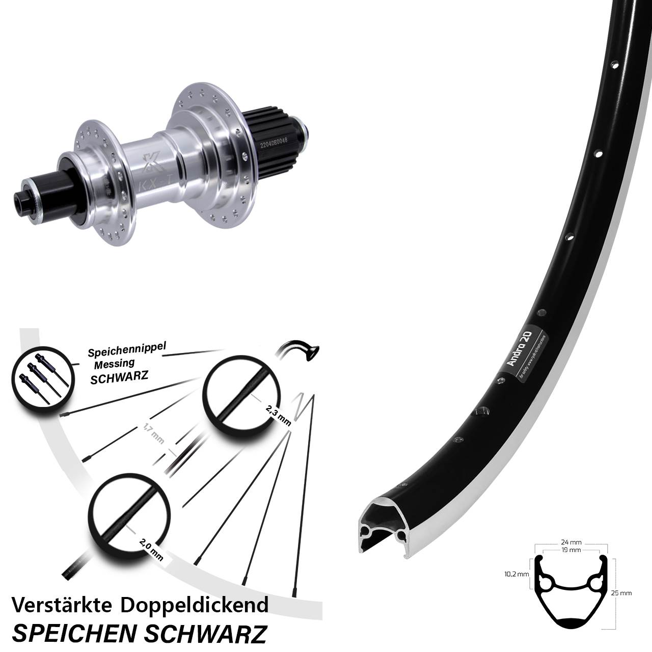 Ryde Andra 20 KX-TS Heavy Duty 28 Zoll Hinterrad QR Shimano Micro Spline