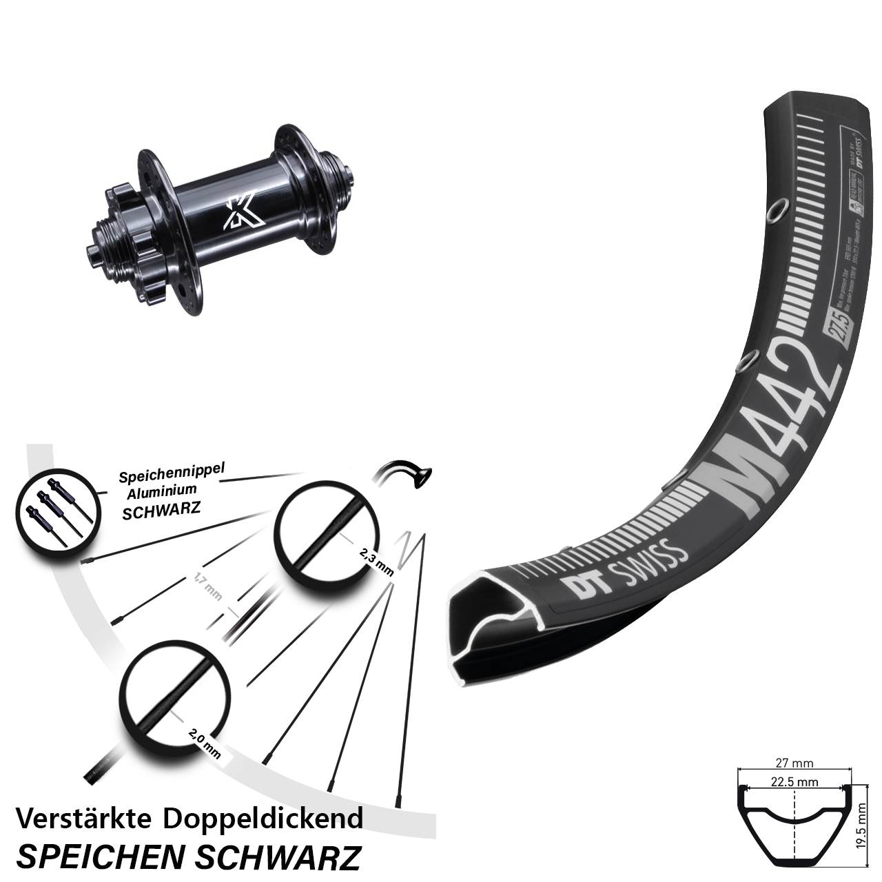 DT Swiss M 442 KX-M 29 Zoll Vorderrad 6-Loch QR