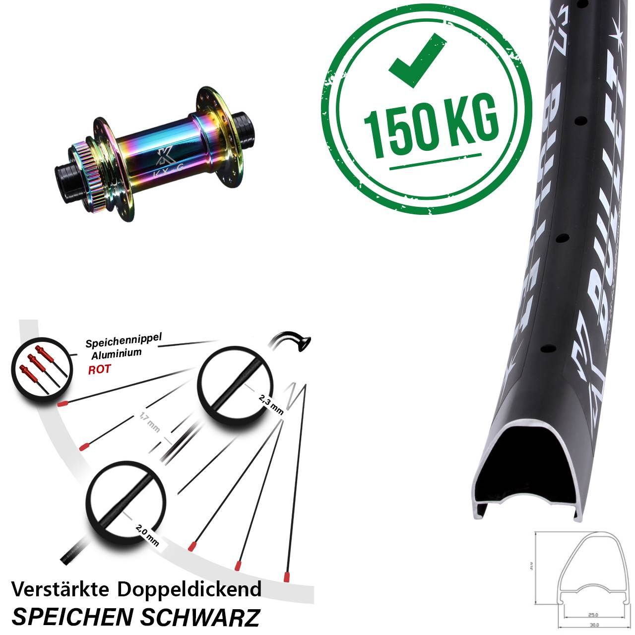 Vorderrad Centerlock 28-29 Zoll KX-G Bullet OS Oilslick 12x100