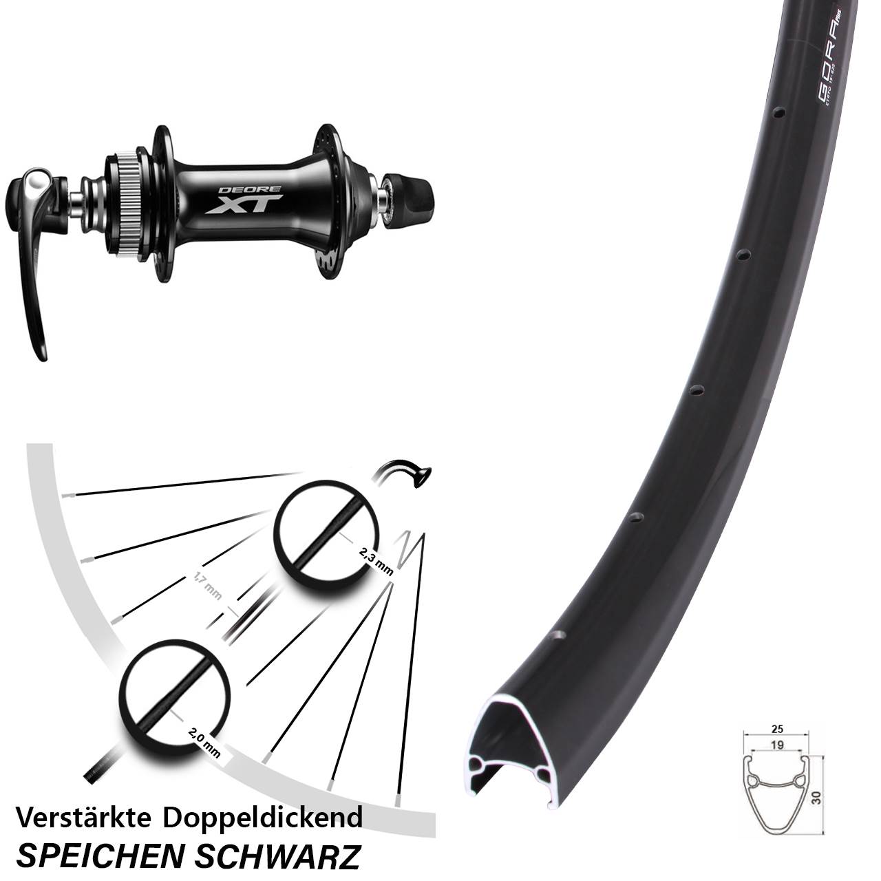 Gora Plus Shimano Deore XT 28 Zoll Disc Laufrad für Schnellspanner