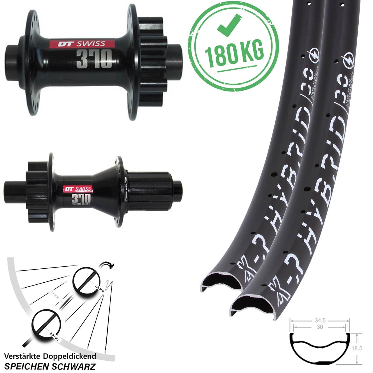 Laufradsatz 6-Loch 29 Zoll KX-R Hybrid 30-370 DT Swiss 370 Hybrid 8-11 fach 12x100/142