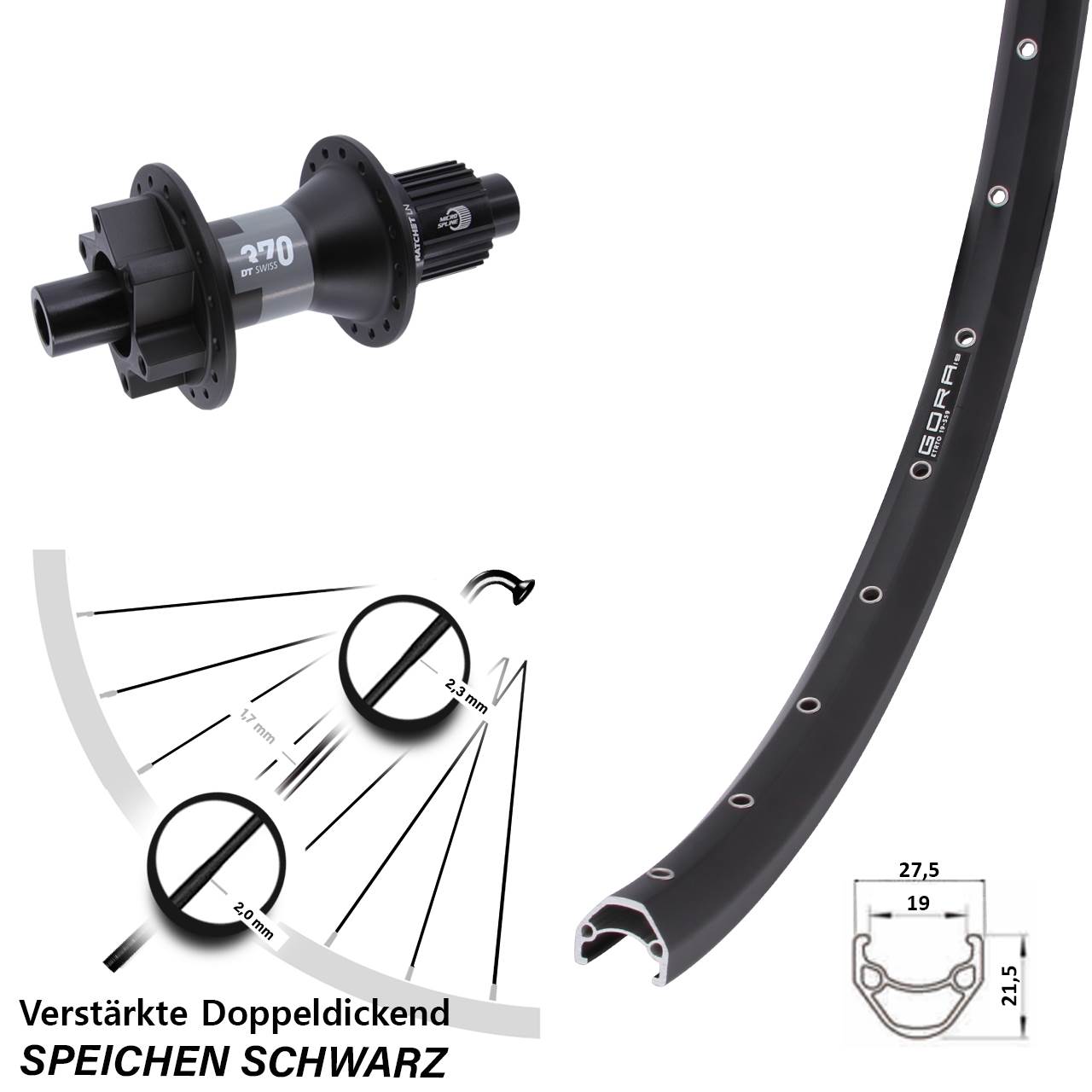 29 Zoll Gora 19 DT Swiss 370 Disc Hinterrad 12x142 Micro Spline