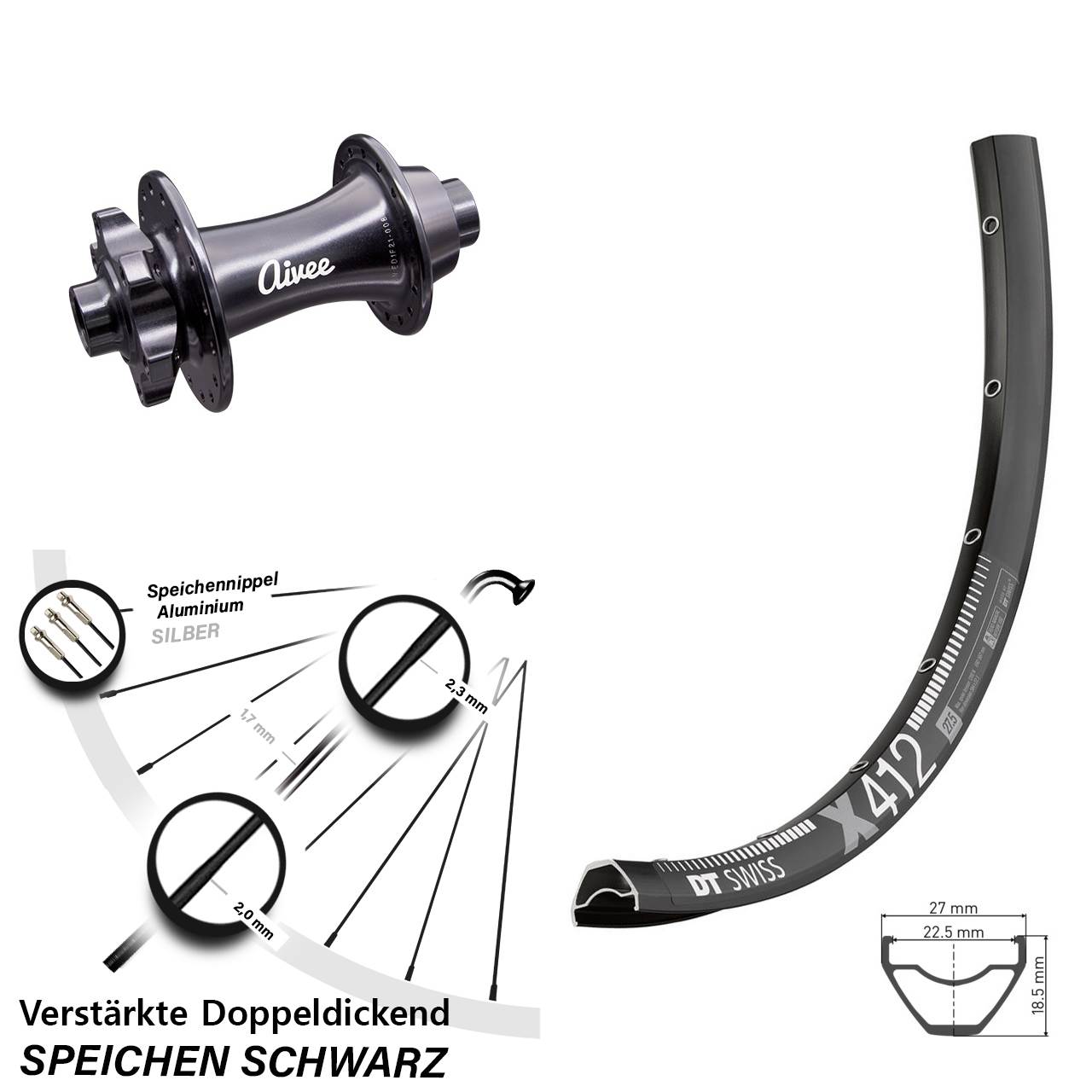 29 Zoll DT Swiss X412 Aivee Vorderrad 6-Loch 15x110 Boost