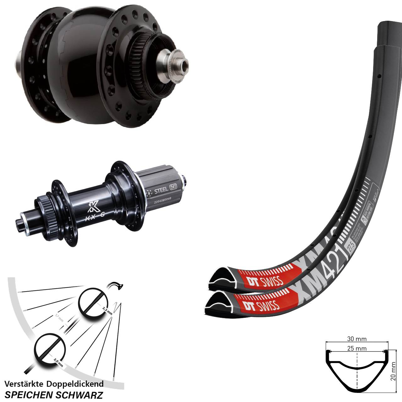 Disc Laufrad-Satz 650B DT Swiss XM421 KX-GS verstärkt SON delux 8-12 fach HG QR