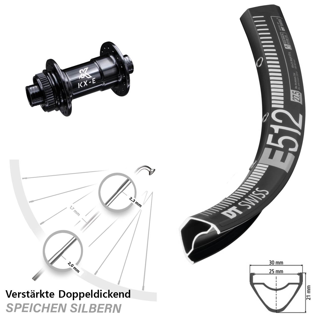 29 Zoll Vorderrad MTB Enduro DT Swiss E 512 KX-E Nabe Centerlock Steckachse 15x100 mm
