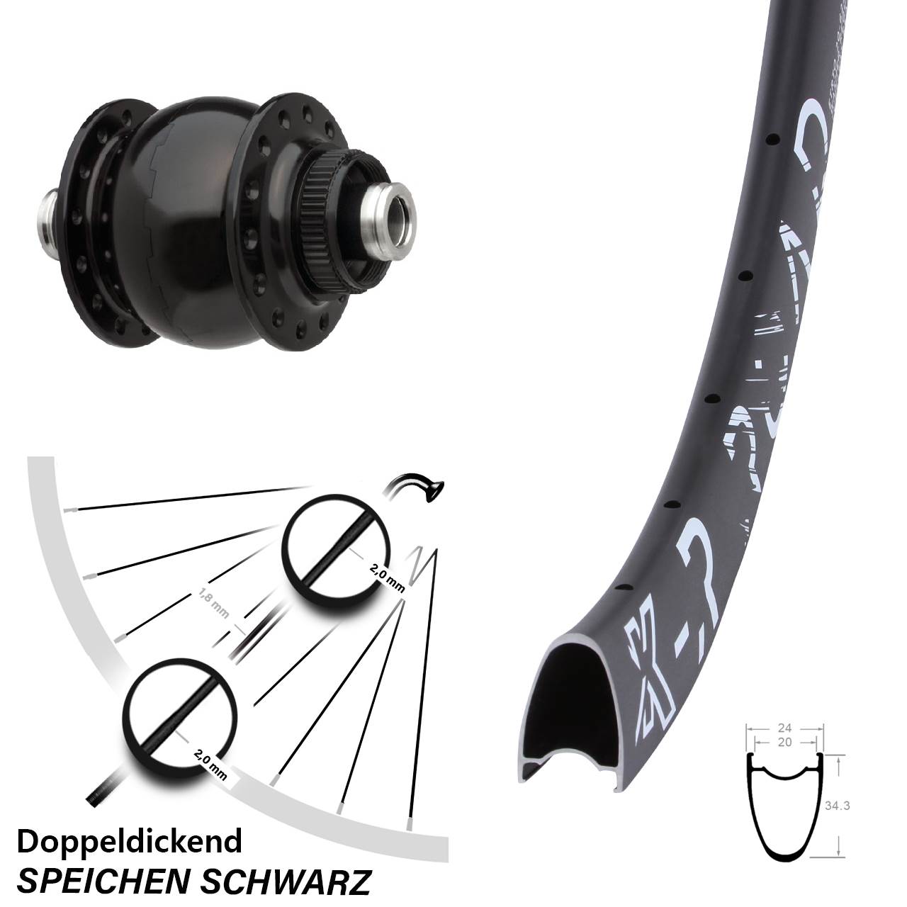 28 Zoll KX-R Road SONdelux Centerlock Vorderrad mit Nabendynamo 12x100