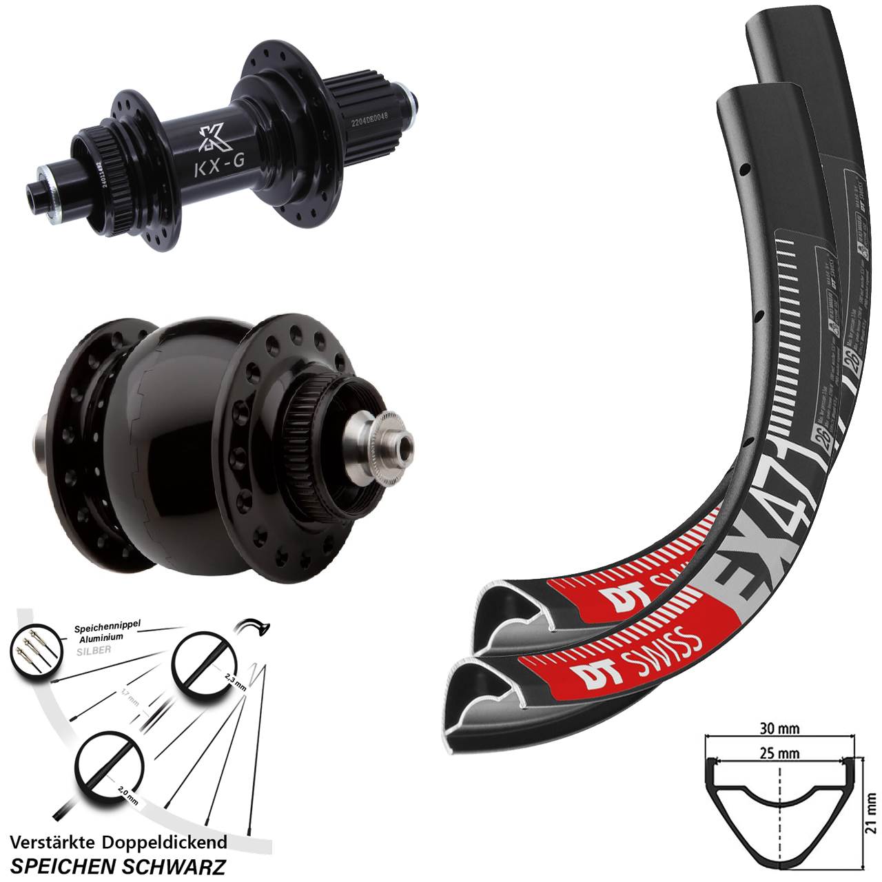 DT Swiss EX471 KX-GS verstärkt SONdelux 650B Laufradsatz Disc QR Micro Spline