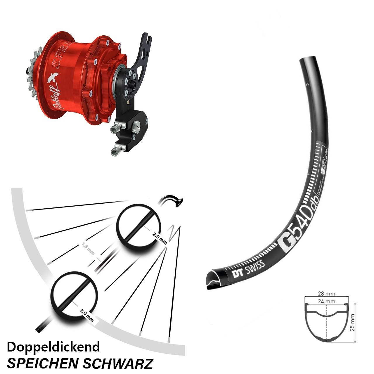 Disc Hinterrrad 28-29 Zoll DT Swiss G540 Rohloff Speedhub CC DB PM rot