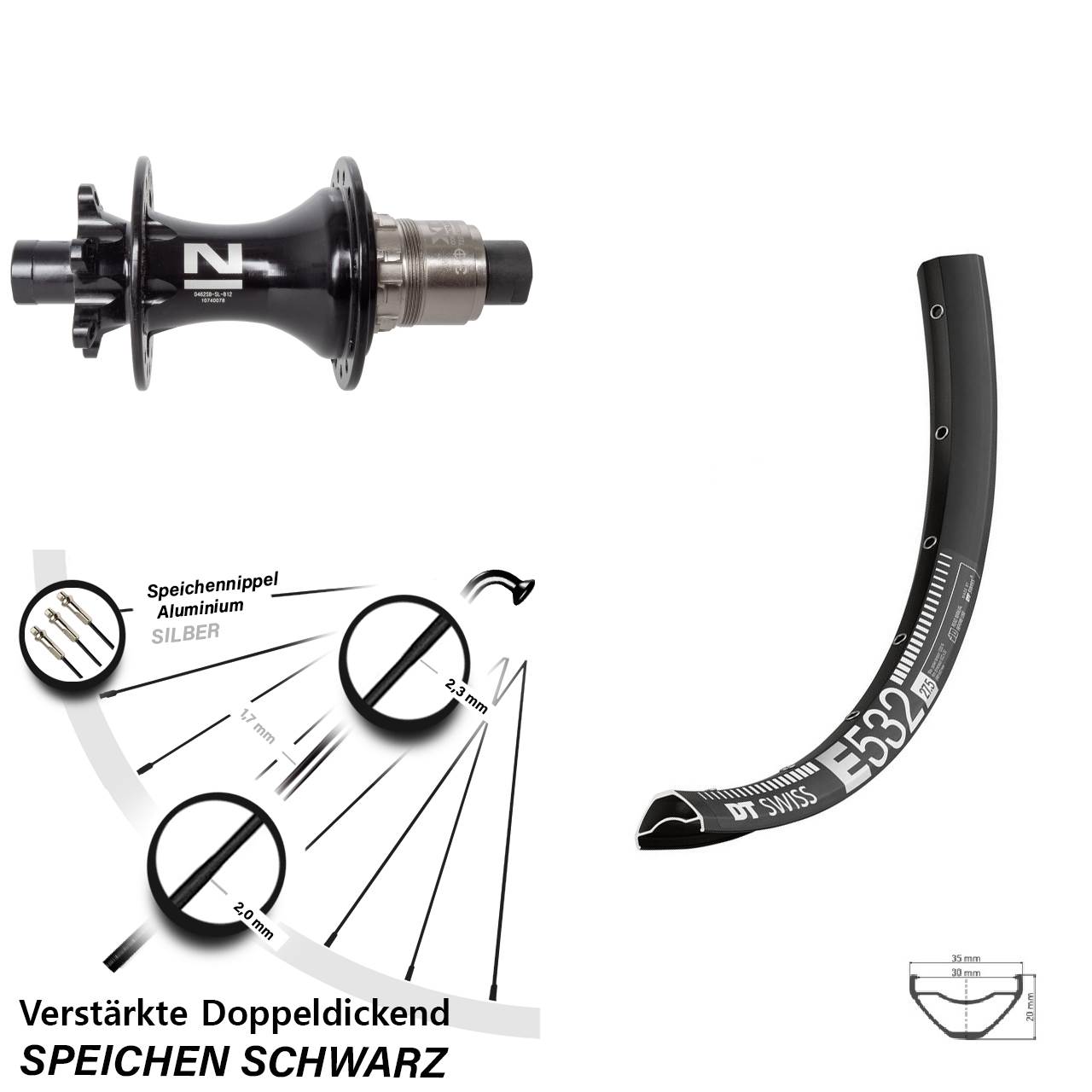 DT Swiss E 532 Novatec D462 29 Zoll 6-Loch Hinterrad 12x148 SRAM XD