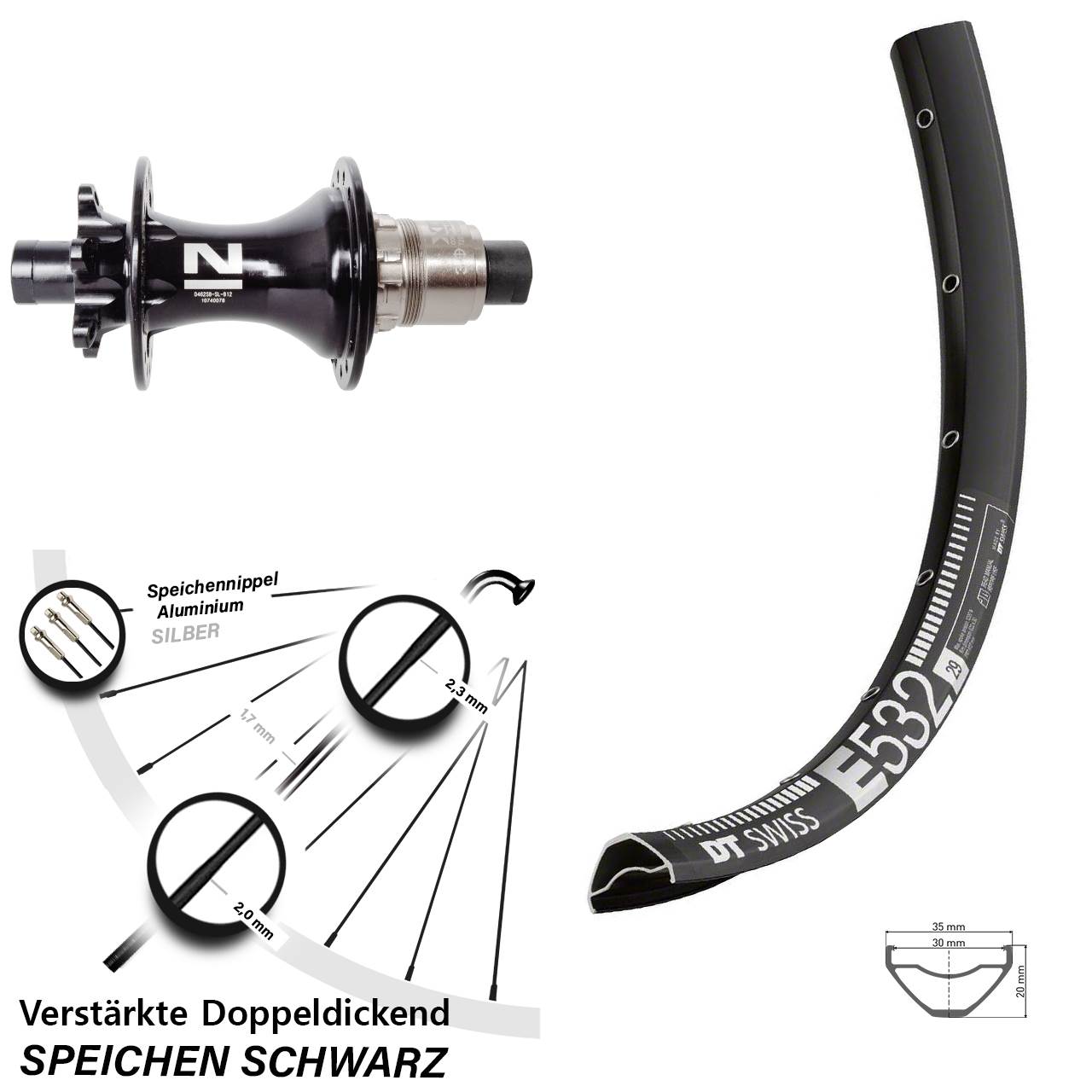 DT Swiss E 532 Novatec D462 29 Zoll 6-Loch Hinterrad 12x148 SRAM XD