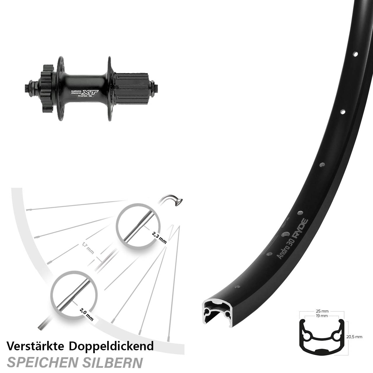 Ryde Andra 30 Shimano FH-M756 28 Zoll Disc Hinterrad für Schnellspanner 8-11 fach HG