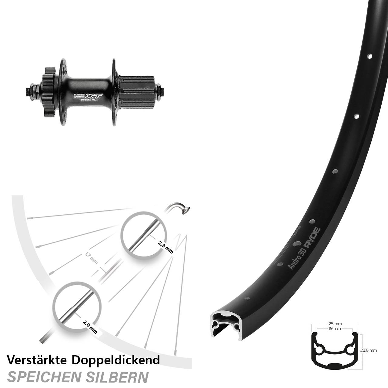 Hinterrad 28-29 Zoll Ryde Andra 30 Shimano Deore XT FH-M756 8-11 fach HG