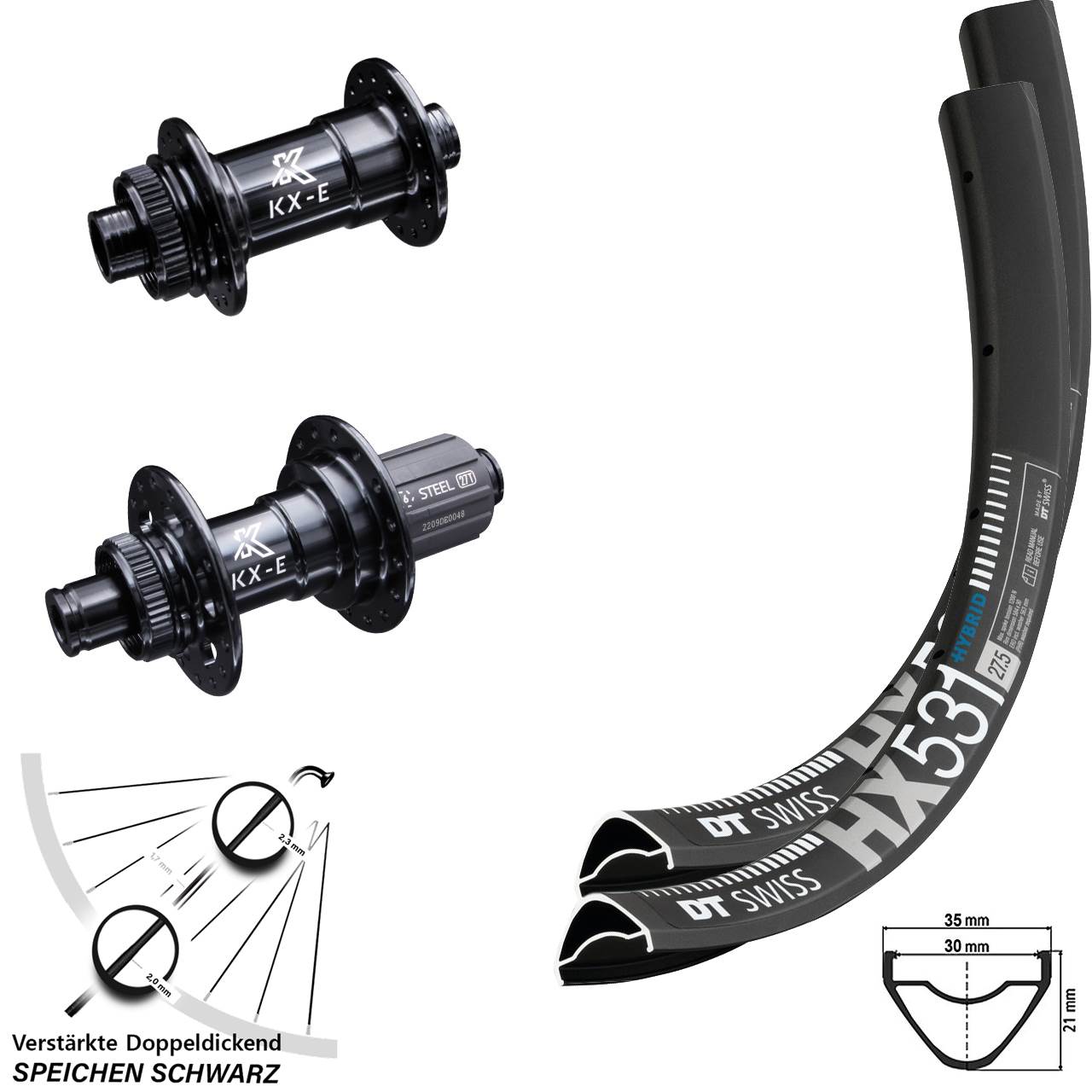 Laufradsatz 29 Zoll E-Bike Centerlock 15x100 12x142 mm KX-E HG DT Swiss HX 531