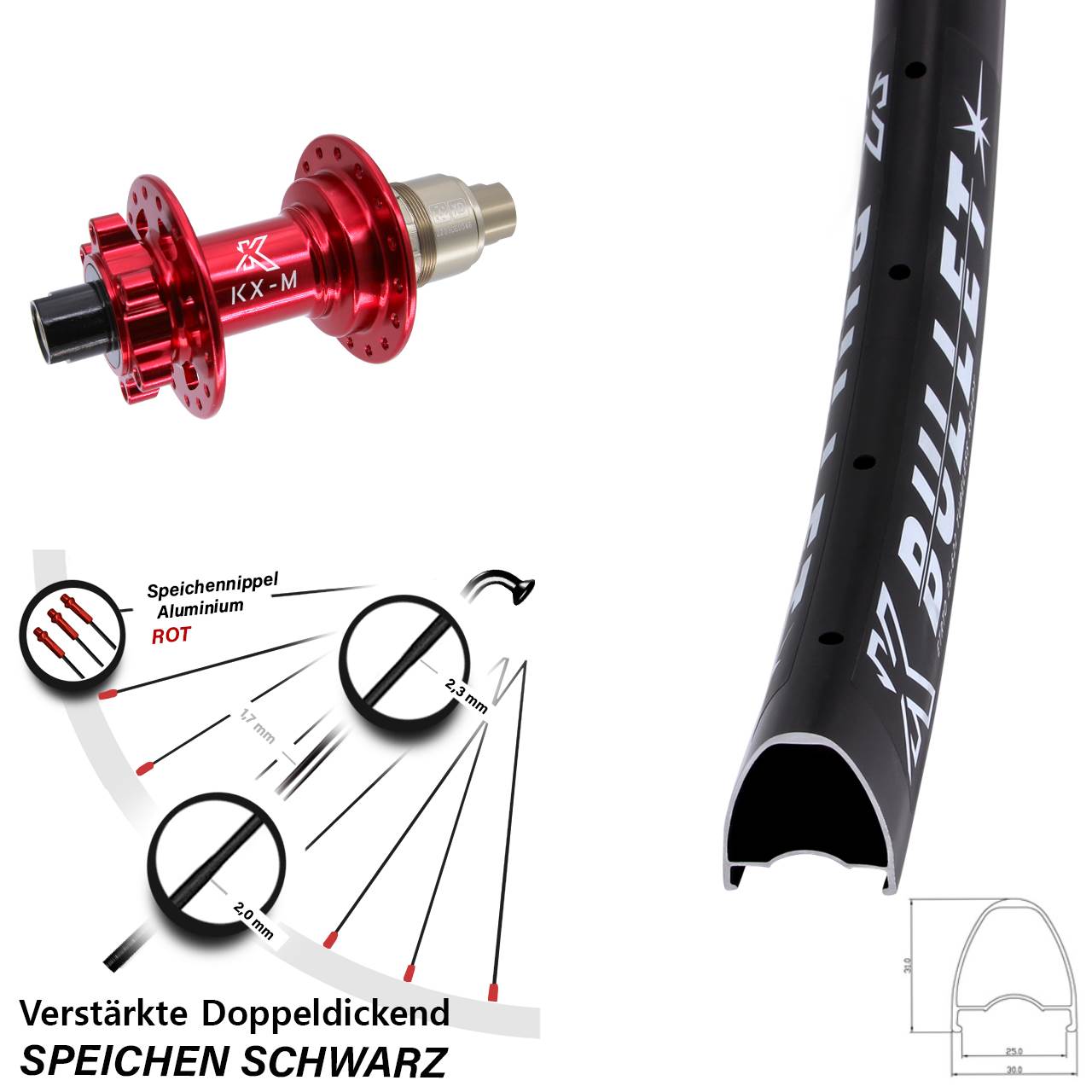 Disc Hinterrad 29 Zoll KX-M Bullet rot XD 12x142