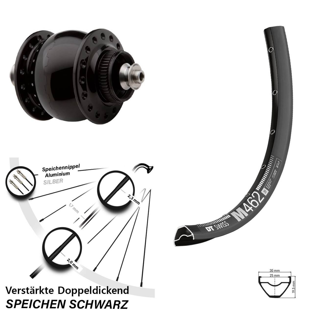 SON 28 DT Swiss M462 29 Zoll Nabendynamovorderrad Centerlock für Schnellspanner