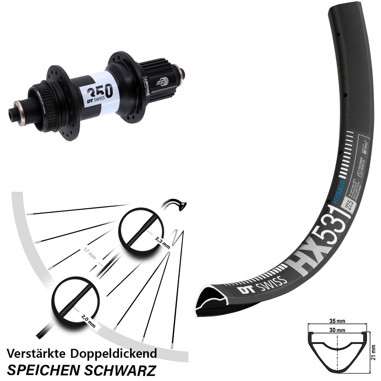 Disc Hinterrad für Schnellspanner 29 Zoll DT Swiss HX 531-350 Ratchet 36 Micro Spline