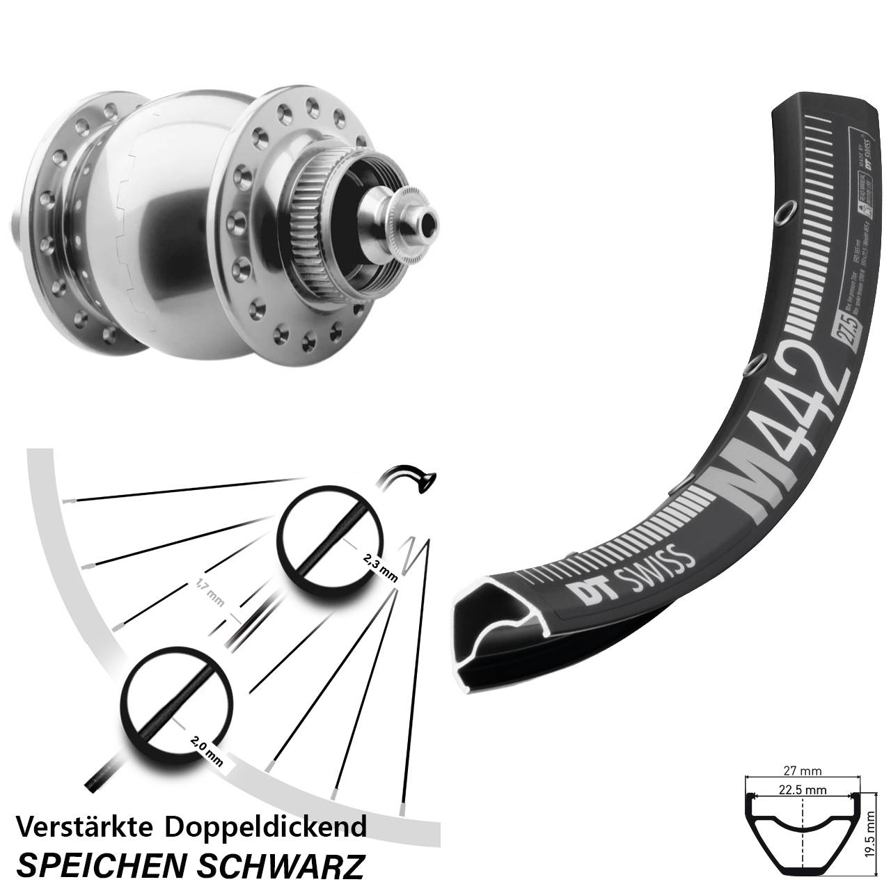 SON 28 silbern DT Swiss M 442 28-29 Zoll Disc Laufrad mit Nabendynamo für Schnellspanner