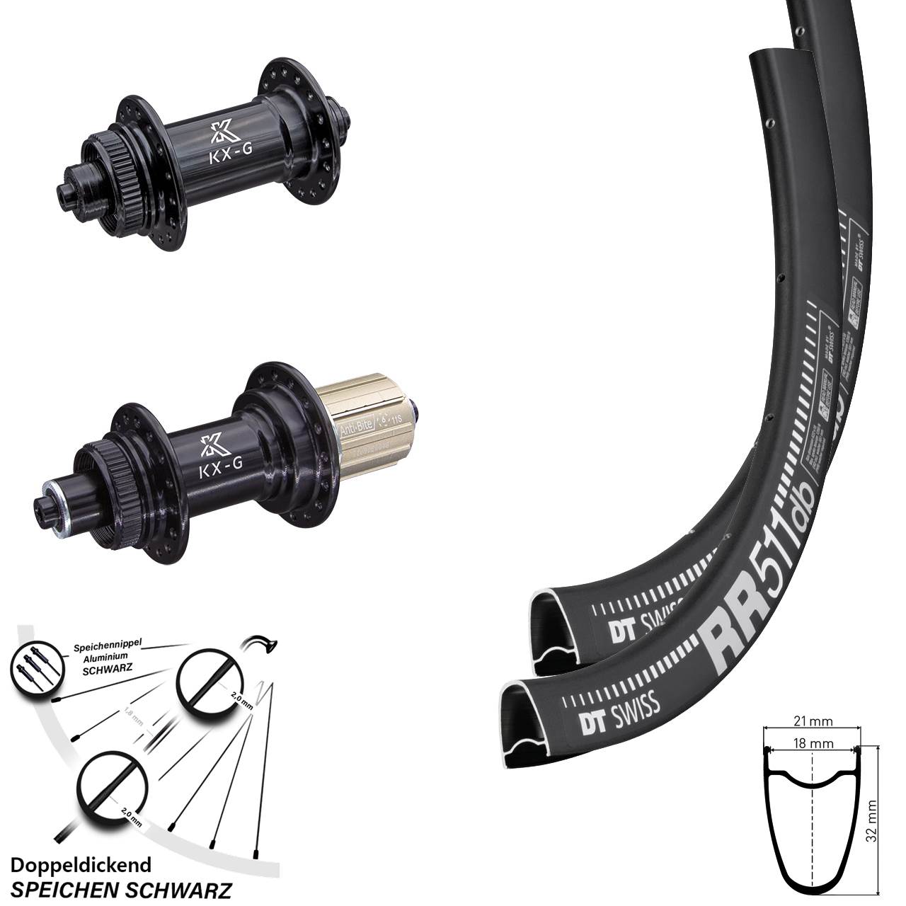 Laufradsatz 28 Zoll DT Swiss RR511 Nabe KX-G 8-12 fach Disc QR 100/135 mm